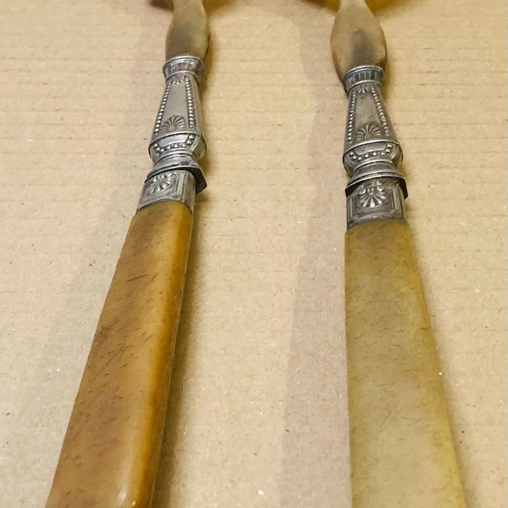 Antique Silver plate center, Bakelite handles serving fork spoon